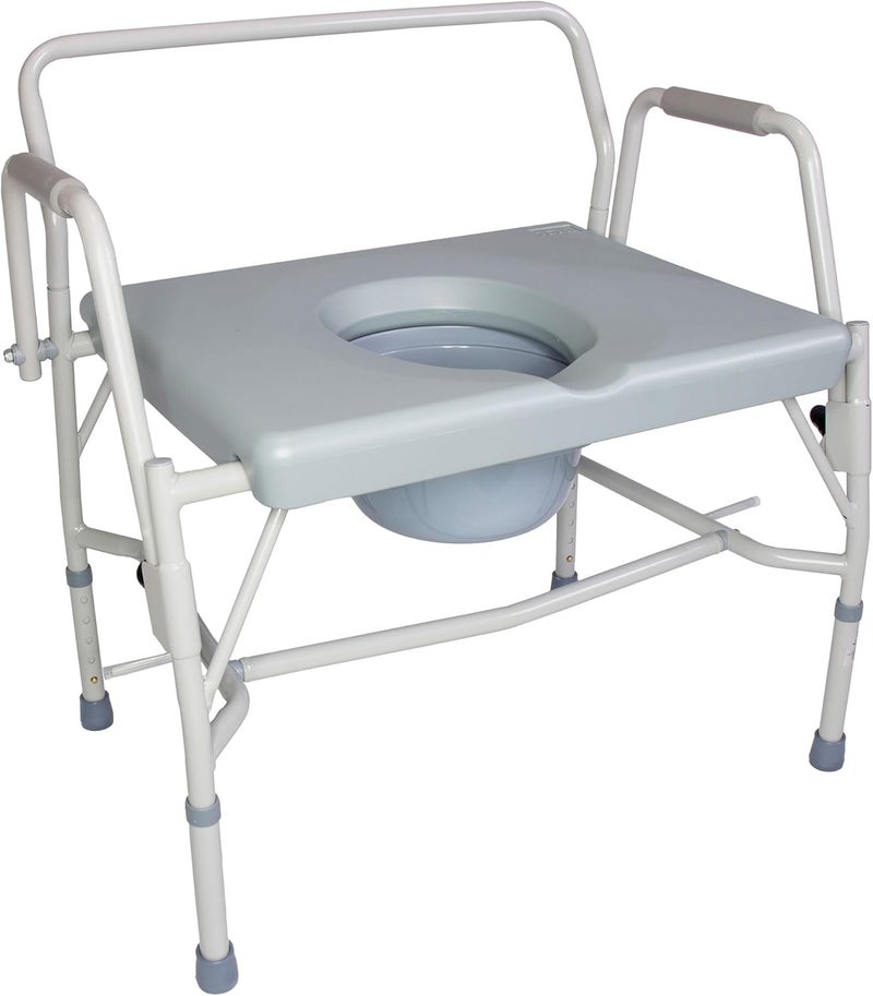 DMI Drop Arm Portable Toilet Commode, Extra-Wide Seat, 500 Pound Weight Capacity, Bucket with Lid Included, Adjustable Legs, Elderly Assistance Products, Grey - Image 1